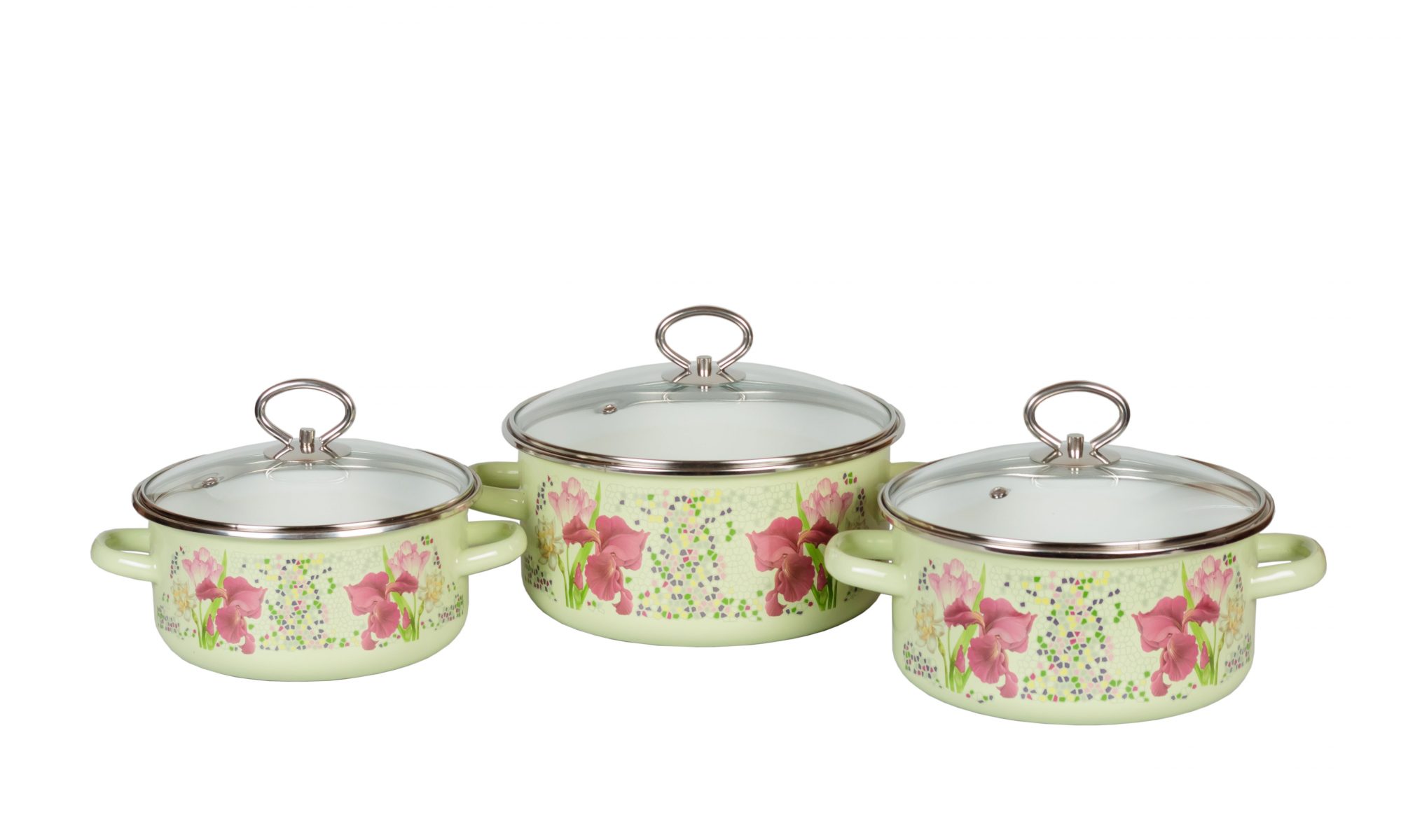 " Mosaic" Steel Enameled cookware Set of 3pc 2L, 3L,4L.Suitable for
