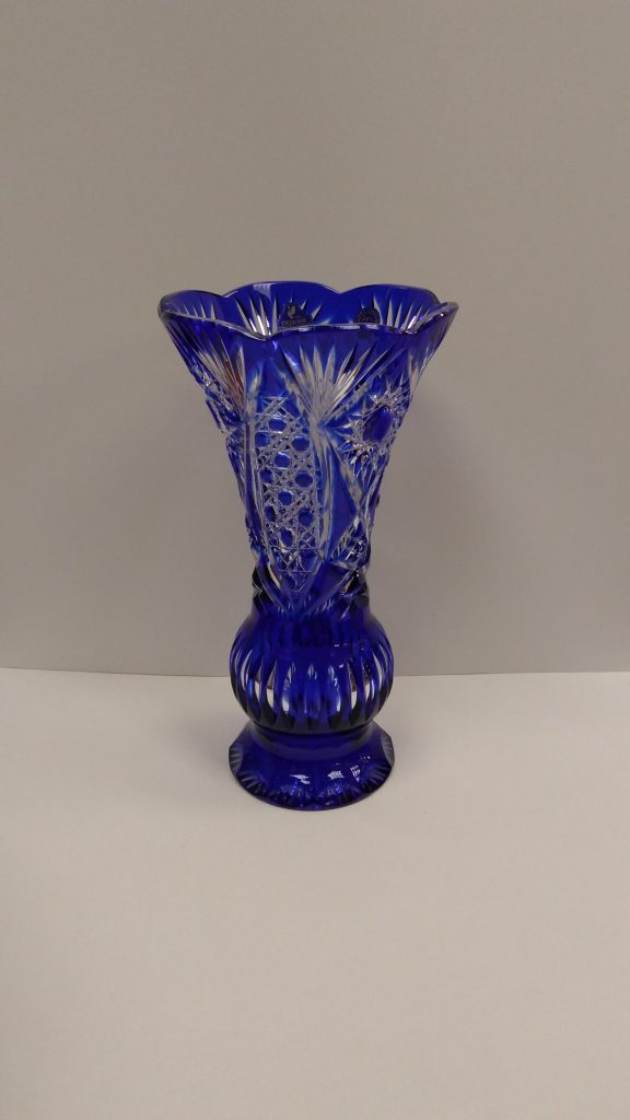 Cobalt blue Vintage Russian Hand cut crystal vase 26cm( 10.24 inches). brand "Gus Crystal